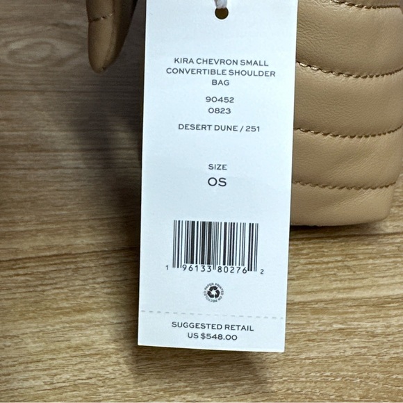 New Tory Burch Small Kira Chevron Convertible Shoulder Bag Color : Desert Dune - Picture 6 of 10